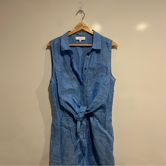 REISS Linen Ema Tie Front Sleeveless Romper - Picture 7 of 11